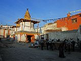 Mustang Lo Manthang 01 04 Chortens And Main Gate A few chortens stand in front of the main gate of Lo Manthang. Horses stand ready to carry tourists to outlying villages.